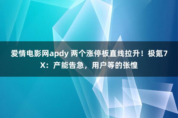 爱情电影网apdy 两个涨停板直线拉升！极氪7X：产能告急，用户等的张惶