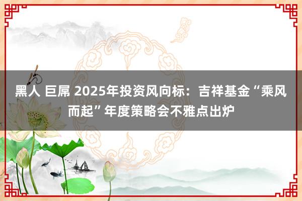 黑人 巨屌 2025年投资风向标：吉祥基金“乘风而起”年度策略会不雅点出炉